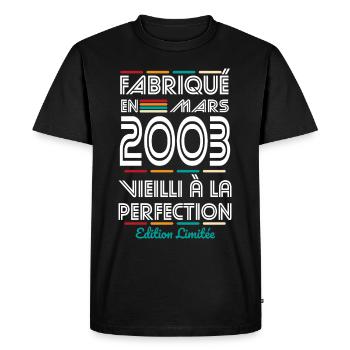Anniversaire 20 ans - Fabriqué en Mars 2003 - T-shirt Premium bio Homme - noir - Devant - Nico (187cm)