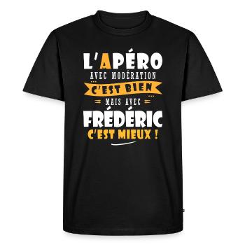 frédéric Apero T shirt Humour prénom frederic - T-shirt Premium bio Homme - noir - Devant - Nico (187cm)
