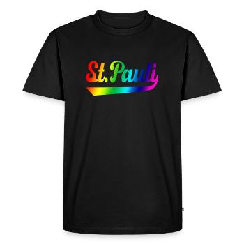 St Pauli Hamburg Regenbogen - Männer Premium Bio T-Shirt - Schwarz - Vorne - Nico (187cm)
