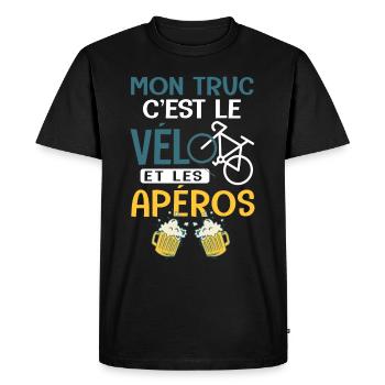 Vélo Mon truc c est le velo et Aperos Humour velo - T-shirt Premium bio Homme - noir - Devant - Nico (187cm)
