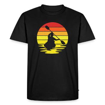 Pagayeurs en eau vive sur la rivière au coucher du soleil - T-shirt Premium bio Homme - noir - Devant - Nico (187cm)