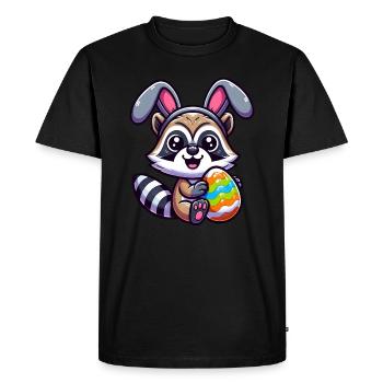 Easter Raccoon in Egg Disguise Cartoon - Men's Premium Organic T-Shirt - black - Front - Nico (187cm)