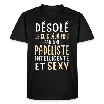Désolé déjà pris par une padeliste sexy - T-shirt Premium bio Homme - noir - Devant - Nico (187cm)