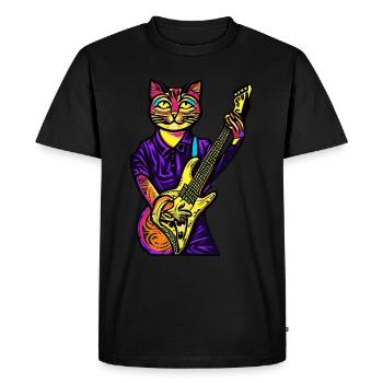 Psychedelic musician cat with guitar - Men's Premium Organic T-Shirt - black - Front - Nico (187cm)