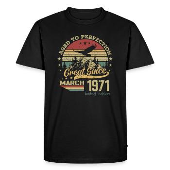 53 years old Aged to Perfection born in March 1971 - Men's Premium Organic T-Shirt - black - Front - Nico (187cm)