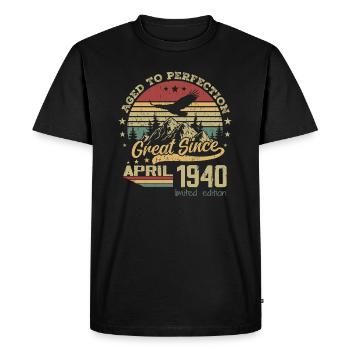 84 years old Aged to Perfection born in April 1940 - Men's Premium Organic T-Shirt - black - Front - Nico (187cm)