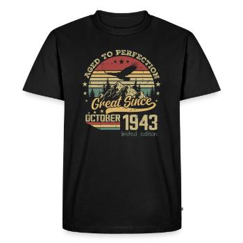81 years old Aged to perfection born: October 1943 - Men's Premium Organic T-Shirt - black - Front - Nico (187cm)