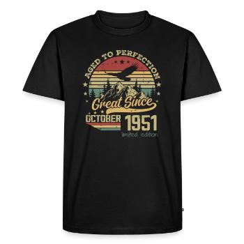 73 years old Aged to perfection born: October 1951 - Men's Premium Organic T-Shirt - black - Front - Nico (187cm)