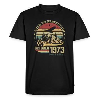 51 years old Aged to perfection born: October 1973 - Men's Premium Organic T-Shirt - black - Front - Nico (187cm)