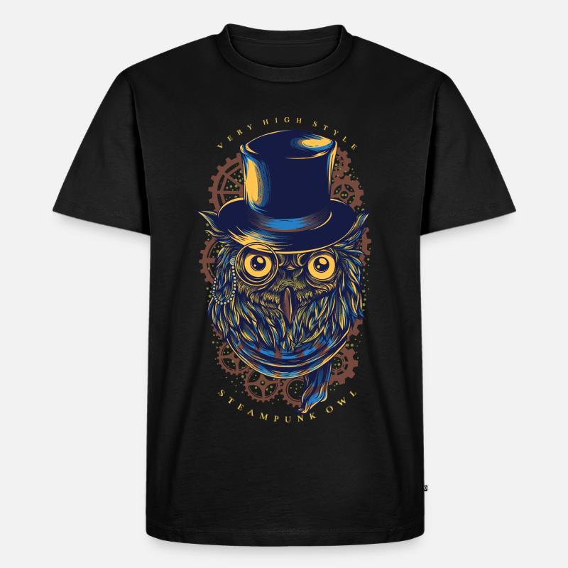 Eule - Steampunk Owl - Männer Premium Bio T-Shirt - Schwarz