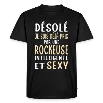 Désolé déjà pris par une rockeuse sexy - T-shirt Premium bio Homme - noir - Devant - Nico (187cm)