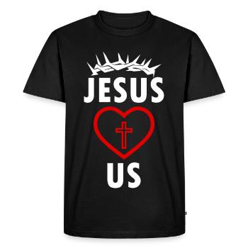 JÉSUS NOUS AIME - T-shirt Premium bio Homme - noir - Devant - Nico (187cm)
