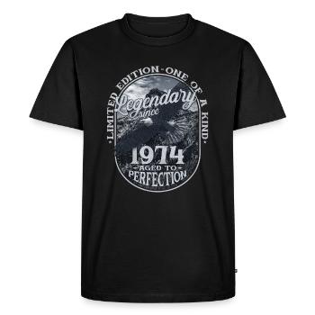 Legendär seit 1974 - Männer Premium Bio T-Shirt - Schwarz - Vorne - Nico (187cm)