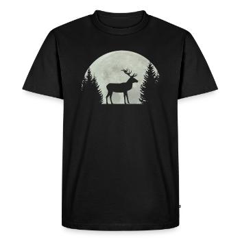 Pleine lune avec silhouette de cerf et forêt - T-shirt Premium bio Homme - noir - Devant - Nico (187cm)