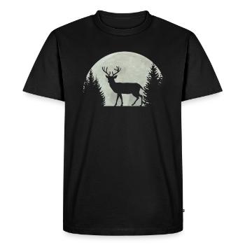 Pleine lune avec silhouette de cerf - T-shirt Premium bio Homme - noir - Devant - Nico (187cm)