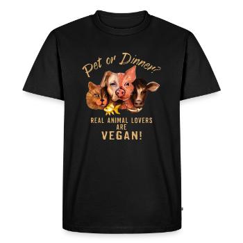 Pet or Dinner - RAHMENLOS Vegan Collection - Männer Premium Bio T-Shirt - Schwarz - Vorne - Nico (187cm)