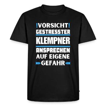Don't talk to a stressed plumber! - Men's Premium Organic T-Shirt - black - Front - Nico (187cm)