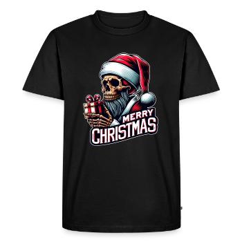 Crâne de Père Noël effrayant avec colis - T-shirt Premium bio Homme - noir - Devant - Nico (187cm)