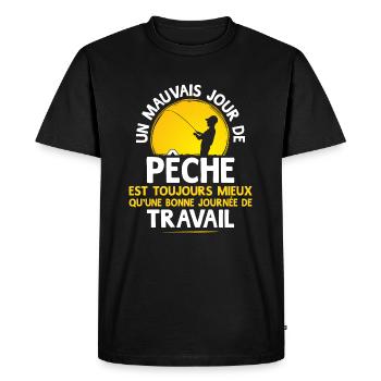 "Travail ou Pêche" - T-shirt Premium bio Homme - noir - Devant - Nico (187cm)