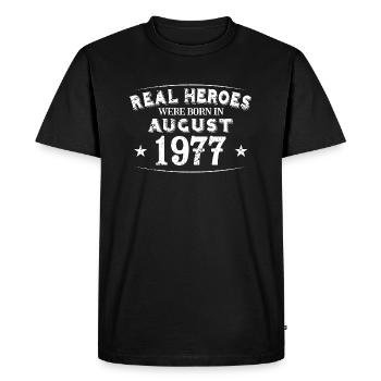 Real Heroes were born in August 1977 Birthday - Men's Premium Organic T-Shirt - black - Front - Nico (187cm)