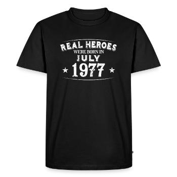 Real Heroes were born in July 1977 Birthday - Men's Premium Organic T-Shirt - black - Front - Nico (187cm)