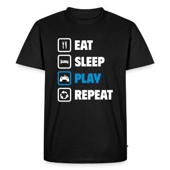 Manger, dormir, jouer, répéter - T-shirt Premium bio Homme - noir - Devant - Nico (187cm)