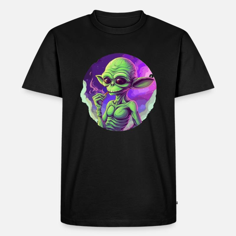 Cooler Alien mit Joint - Männer Premium Bio T-Shirt - Schwarz