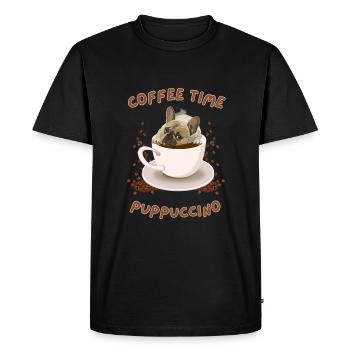 Puppuccino tshirt chien mignon coffee time - T-shirt Premium bio Homme - noir - Devant - Nico (187cm)