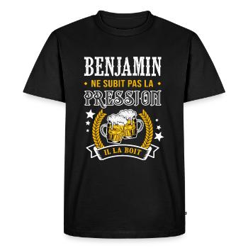 Benjamin bière cadeau benjamin fêtes - T-shirt Premium bio Homme - noir - Devant - Nico (187cm)