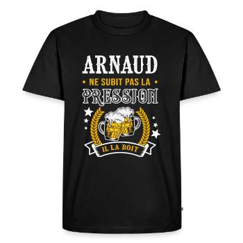Arnaud bière cadeau arnaud fêtes - T-shirt Premium bio Homme - noir - Devant - Nico (187cm)