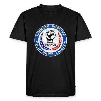 France logo tricolore 4 - T-shirt Premium bio Homme - noir - Devant - Nico (187cm)