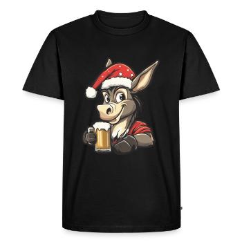 Donkey Christmas Beer Funny - Men's Premium Organic T-Shirt - black - Front - Nico (187cm)