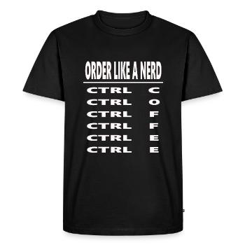 COMMANDER DU CAFÉ COMME UN NERD dictons drôles humour - T-shirt Premium bio Homme - noir - Devant - Nico (187cm)