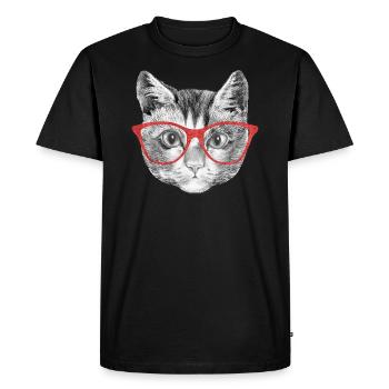 Chat chat avec lunettes - T-shirt Premium bio Homme - noir - Devant - Nico (187cm)