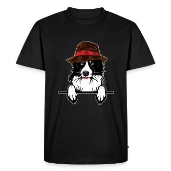 Chien de berger border collie chien avec chapeau idée cadeau - T-shirt Premium bio Homme - noir - Devant - Nico (187cm)