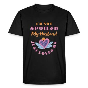 C’est drôle, je ne suis pas gâtée, mon mari m’aime - T-shirt Premium bio Homme - noir - Devant - Nico (187cm)