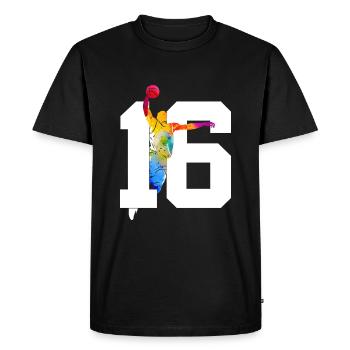 NUMÉRO 16 : 16E ANNIVERSAIRE DE BASKET-BALL - T-shirt Premium bio Homme - noir - Devant - Nico (187cm)
