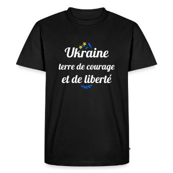 Ukraine terre de courage et de liberté - T-shirt Premium bio Homme - noir - Devant - Nico (187cm)