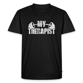 My Therapist Barbell Bodybuilder Saying - Men's Premium Organic T-Shirt - black - Front - Nico (187cm)