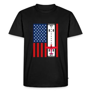USA flag with runway and airplane Proud pilot - Men's Premium Organic T-Shirt - black - Front - Nico (187cm)