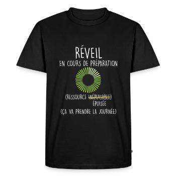 Réveil En Cours De Préparation Ressource Epuisée - T-shirt Premium bio Homme - noir - Devant - Nico (187cm)
