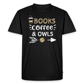 Livres Café & Hiboux - Café - T-shirt Premium bio Homme - noir - Devant - Nico (187cm)
