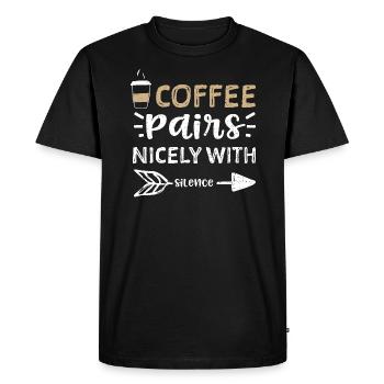 Le café se marie bien avec le silence - T-shirt Premium bio Homme - noir - Devant - Nico (187cm)