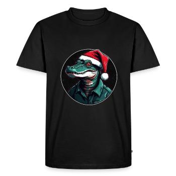 Drôle d’alligator avec chapeau de Père Noël en cercle - T-shirt Premium bio Homme - noir - Devant - Nico (187cm)