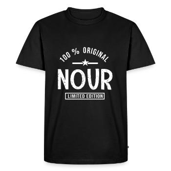 Nour shirt personnalisé prénom arabe Nour - T-shirt Premium bio Homme - noir - Devant - Nico (187cm)