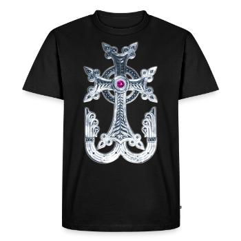 Arménien Croix / Arménien Croix d'Argent métallisé - T-shirt Premium bio Homme - noir - Devant - Nico (187cm)