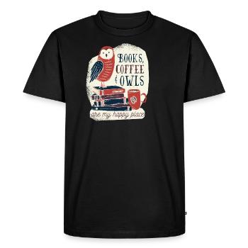 Le livre chouette avec café - T-shirt Premium bio Homme - noir - Devant - Nico (187cm)