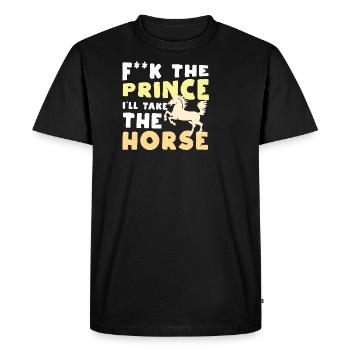 Baiser le prince, je vais prendre le cheval - T-shirt Premium bio Homme - noir - Devant - Nico (187cm)