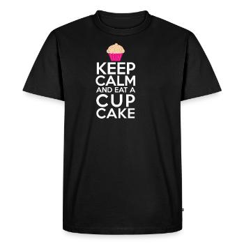 Restez calme Restez calme et mangez un petit gâteau - T-shirt Premium bio Homme - noir - Devant - Nico (187cm)