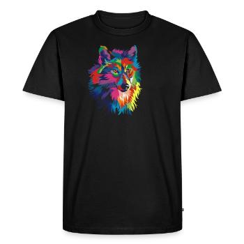 Loup coloré - T-shirt Premium bio Homme - noir - Devant - Nico (187cm)